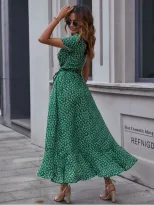 Floral Print V Neck Short Sleeve Wrap Dress Casual Elegant Comfortable Perfect for Parties and G