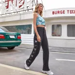 Vintage Gradient Butterfly Embroidery Denim Pants Womens Casual Style Versatile Fit Suitable for