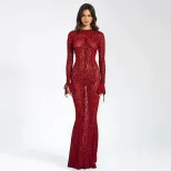 Red Leopard Print Mermaid Dress Sexy Backless Design Round Neck Elegant Style Perfect for Partie