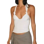 Twist Front Crop Top Sexy Sleeveless Backless Design Lightweight Fabric Spring Summer Fashion Wh