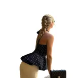Summer Womens Backless Polka Dot Top Sweet Fresh Adjustable Tie Neck Slim Fit Versatile Casual W