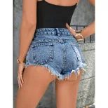 High Waisted Ripped Denim Shorts Trendy Pocket Design Casual Style Summer Wear Wholesale Availab