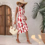 Summer Womens Irregular Print Tank Top Dress Mid Length Casual Style Lightweight Fabric Wholesal