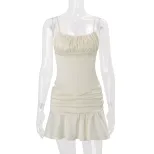 French Style Womens Spring Set Sexy Backless Camisole with Ruffle Hem and Mermaid Skirt Elegant