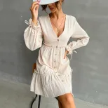 Slim Fit Cardigan Dress Ruffle Trim Long Sleeve Solid Color Casual Wear Suitable for Spring and