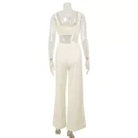French Style Womens Satin Camisole and Pants Set Soft Peach Color Ruffle Trim Comfortable Fabric