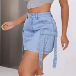 Fashionable Denim Midi Skirt Casual Style Belted Design Versatile for Everyday Wear Wholesale Av