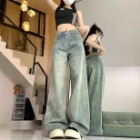 High Waist Loose Fit Vintage Wash Denim Trousers for Women Casual Wide Leg Design Available in Blue and Black Wholesale
