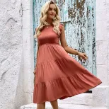 Summer Casual Ruffle Bodycon Dress in Solid Color for Vacation Available in Redwood Wholesale Sizes S to XL