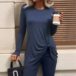 Casual Womens Long Sleeve T Shirt Solid Color Versatile Comfortable Fabric Spring Summer Office