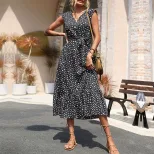 Summer Floral Print Black Sleeveless Dress Elegant Design Comfortable Fabric Versatile Style Who