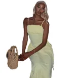 Womens Sexy Solid Color Midi Dress Backless Spaghetti Straps Casual Style Perfect for Summer Eve