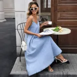 V Neck Denim Maxi Dress Fashionable Sleeveless Casual Style Perfect for Summer Vacations Wholesa