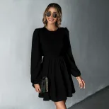 A Line Dress Fresh Sweet Style Waist Defining Long Sleeve Backless Perfect for Parties and Event