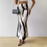 High Waisted Pencil Skirt Slimming Zebra Print Fishtail Design Comfortable Fit Perfect for Parti