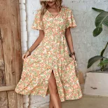 Vintage Floral Print Dress Summer Collection Womens Casual Wear Wholesale Available bulk order