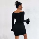 French Style Womens Dress Elegant Fit Flared Sleeves Short Length Spring Summer Fashion Wholesal