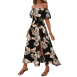 Off Shoulder Short Sleeve Dress Floral Print Mid Length Summer Style Wholesale Available ready t