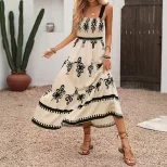 Vintage Floral Print Maxi Dress Sleeveless Bohemian Style Perfect for Summer Vacations Wholesale