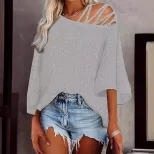 Womens Casual Loose Top Off Shoulder Design Solid Color Autumn Winter Style Wholesale Available
