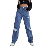 High Waisted Wide Leg Distressed Denim Jeans Trendy Loose Fit Casual Style Perfect for Everyday