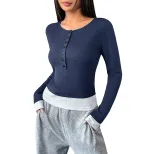 Casual Color Block Long Sleeve Top for Women Slim Fit Round Neck Comfortable Fabric Perfect for