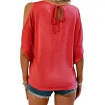 Batwing Sleeve Loose T Shirt Round Neck Off Shoulder Trendy Design Casual Wear for Women Wholesa
