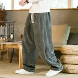 Mens Corduroy Lantern Pants Plus Size Retro Straight Leg Loose Fit Casual Style Autumn Winter Co