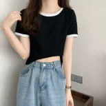 Slim Fit Short Sleeve T Shirt for Women Round Neck Color Block Design Casual Summer Wear