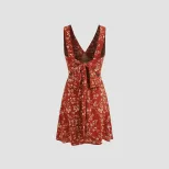 Floral Print V Neck Dress Elegant Fresh Style Lightweight Fabric Perfect for Spring and Summer O