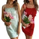 Sweet Style Square Neck Sleeveless Dress Backless A Line Solid Color Summer Casual Wear Wholesal