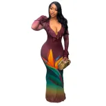 Elegant Womens Color Block Maxi Dress Slim Fit V Neck Versatile Casual Style Perfect for Parties