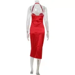 Red Satin Strapless Backless Dress Elegant Fit High Quality Fabric Perfect for Formal Events Who