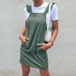 Summer Ruffle Hem Sleeveless Dress Solid Color Fashionable Design Comfortable Fit Perfect for Ca