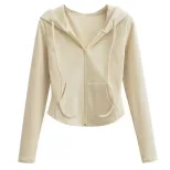 Hooded Cardigan Sweatshirt for Women Slim Fit Long Sleeve Short Length Soft Fabric Casual Wear for Spring and Autumn