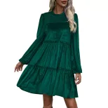 Green Velvet Dress Elegant Autumn Style Perfect for Christmas Celebrations Wholesale Available