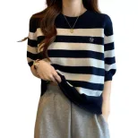 Plus Size Womens Loose Fit Short Sleeve Knit Top Striped Pattern Summer Casual Wear