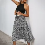 Sleeveless Color Block Dress Black and White Floral Print Elegant Casual Wear for Summer Wholesa