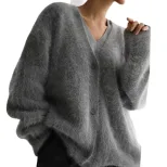 Womens Oversized Knit Cardigan Soft Faux Mink Fabric Long Sleeves Casual Style Perfect for Sprin