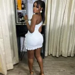 Solid Color Backless Bodycon Dress Trendy Style Asymmetrical Neckline Chic Design Perfect for Pa