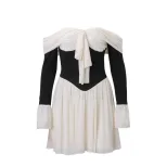 Off Shoulder Dress French Court Style Slim Fit Flared Sleeves Elegant Design Autumn Collection W