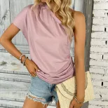 Womens Pink One Shoulder T Shirt Summer Casual Style Minimalist Design Versatile for Everyday We