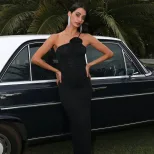 Elegant Floral Ruched Bodycon Dress French Style Sexy Silhouette Sleeveless Soft Fabric Perfect