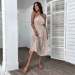 Floral Print Halter Dress Elegant Slim Fit Summer Style Perfect for Vacations and Casual Outings