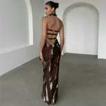 Elegant Floral Print Strapless Maxi Dress Sexy Open Back Slim Fit Spring Fashion Perfect for Par