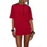 Summer Womens Dress Fashionable Sexy Short Sleeve Round Neck Solid Color Backless Bodycon Style
