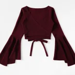 Batwing Sleeve Crop Top Trendy Design Dark Red Color Spring Summer Style Wholesale Available