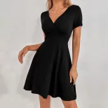 Womens Backless Ruffled Hem Mini Dress Sexy V Neck Adjustable Straps Elegant Style Perfect for O