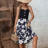 Floral Print Spliced Cami Dress Summer Fashion Elegant Style Comfortable Fit Available for Whole