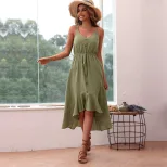 Casual Summer Dress Solid Color Irregular Hem Sleeveless Vacation Resort Wear Wholesale Availabl